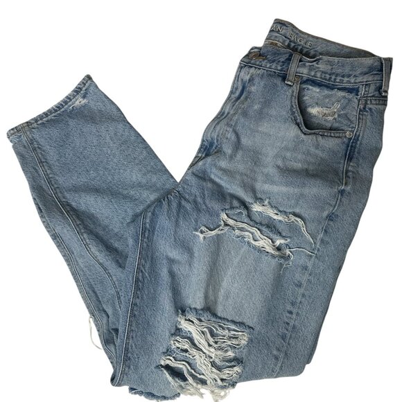 American Eagle Jeans Womens 12 Blue Mom Jeans Distressed Destroyed High Rise Y2K - Picture 4 of 13